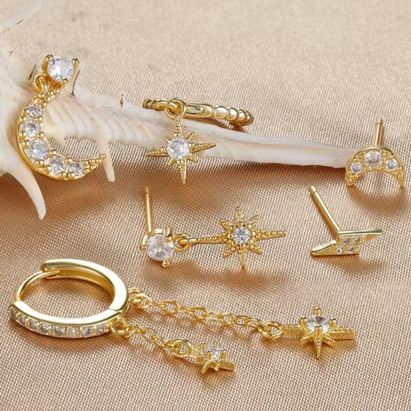 Luna Gold Star Moon Earring Set - Picture 8 of 10
